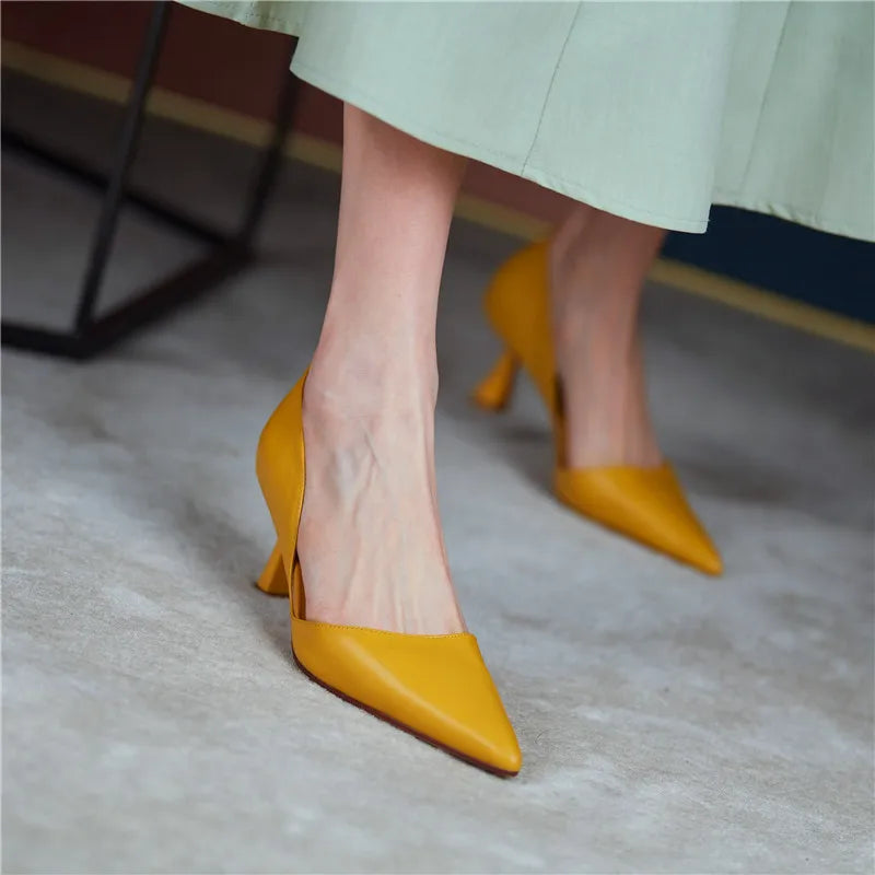 Women Pumps Elegant Pointed Toe Office Lady Shoes Spring Summer High Heels Wedding Bridal Shoes Yellow Pumps Zapatos Tacon Mujer