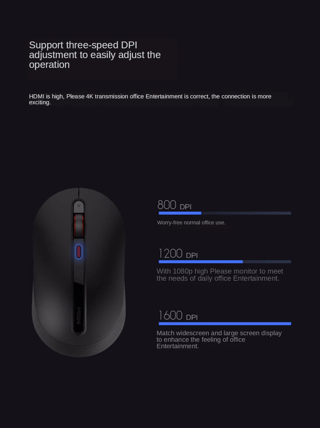 Xiaomi Youpin Miiiw Wireless Mute Mouse 800/1200/1600DPI Multi-speed DPI Mute Button 2.4GHz Wireless Receiver Silent Mouse