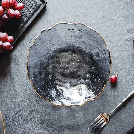 Glass Plate Irregular Dinner Plates Gold Glass Dishes Creative Salad Bowl Transparent Plate Glass Bowl and Dish Set Dessertplate