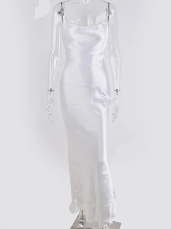 JULISSA MO Elegant Spaghetti Kleid - Rückenfrei Satin Maxi