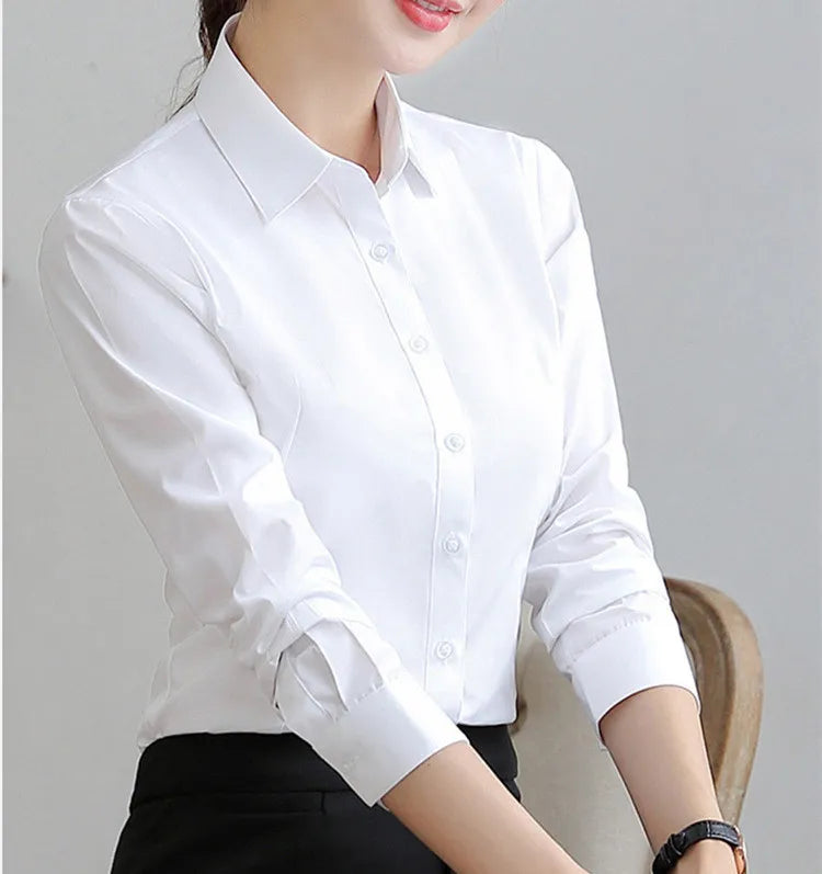 Elegant Women Shirts Woman White Shirt Long Sleeve Blouse Office Lady business Pink Shirts Button Solid Women work Blouses Tops