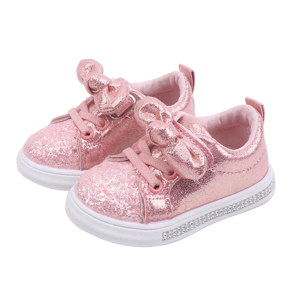 Lioraitiin Mädchen Sport Schuhe 2025 - Weiche Sohle Pailletten Casual Sneakers - Süße Schleife Glänzend Schuhe