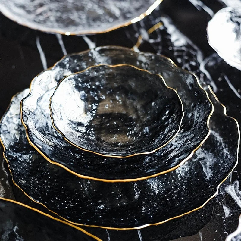 Glass Plate Irregular Dinner Plates Gold Glass Dishes Creative Salad Bowl Transparent Plate Glass Bowl and Dish Set Dessertplate