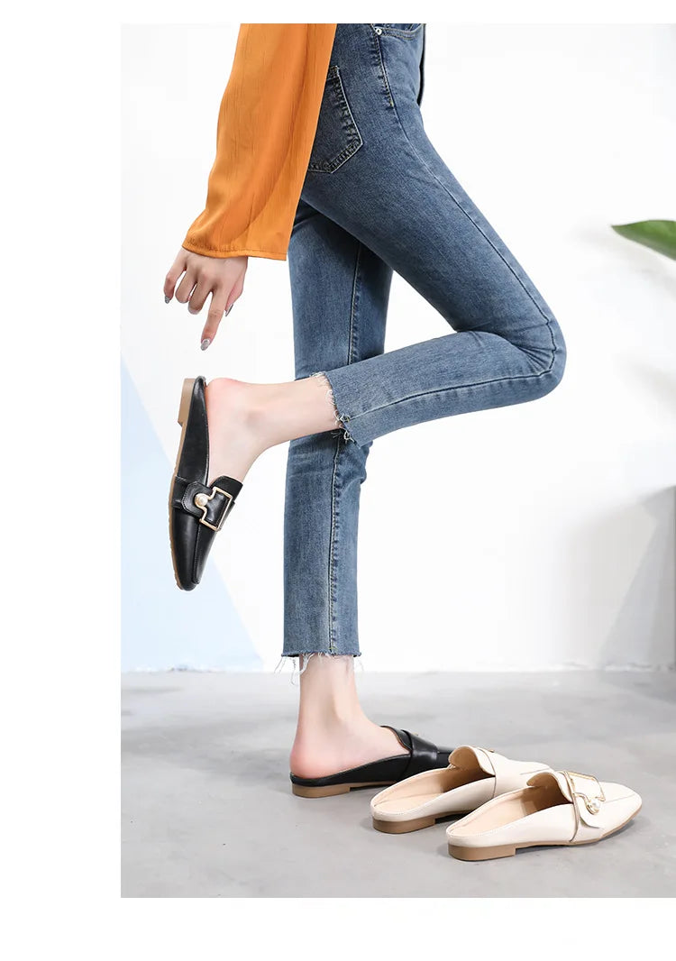 Damen Slipper 2025 - Mode Leder Loafer Ohne Absatz - Slip-On Sommer Outdoor Leichte Walking Schuhe