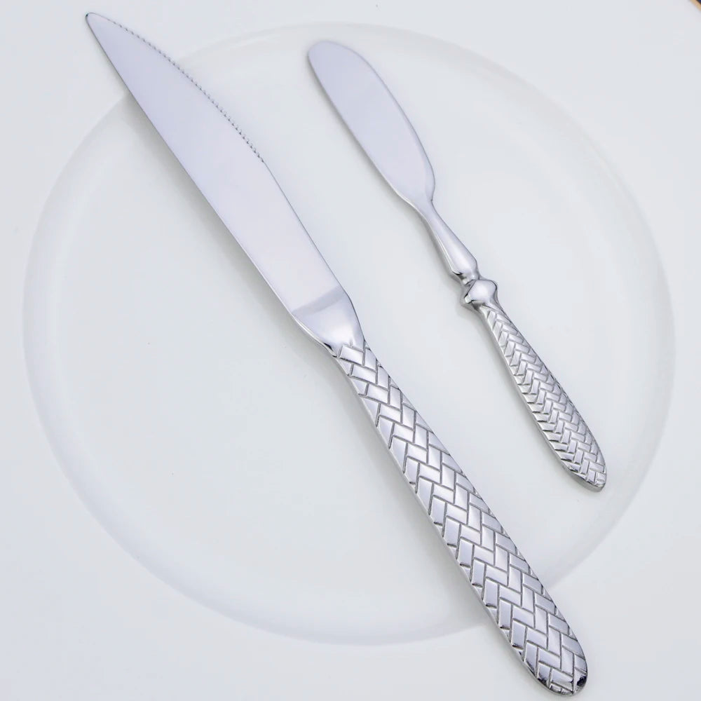 LUCF Royal Luxury 2025 - Gewebtes Muster Griff Spiegel Edelstahl Geschirr - Elegantes Besteck Delikates Tafelgeschirr Küche Hotel