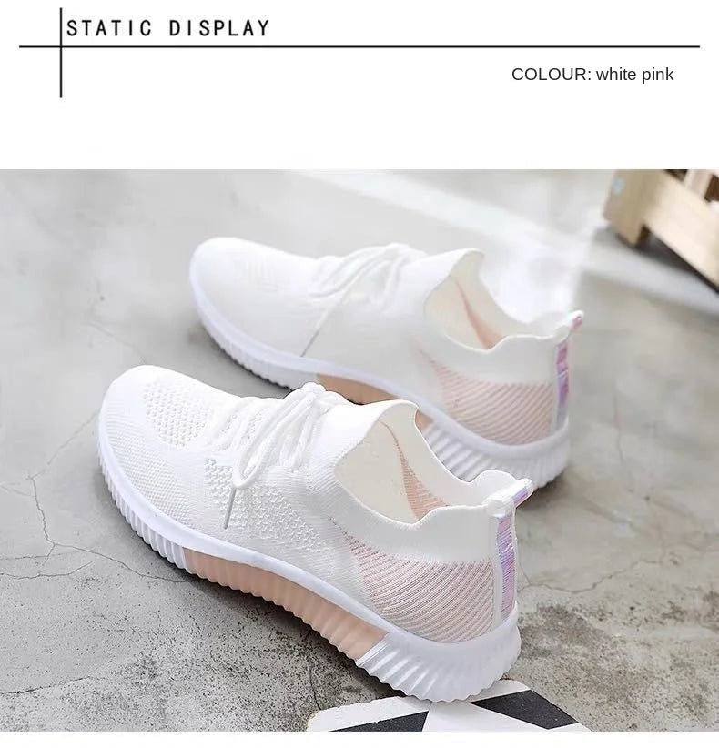 Women's Shoes 2021 Spring White New Breathable Sports Mesh Versatile Summer Hollow Walking Flying Woven No-slip Ladies Sneakers