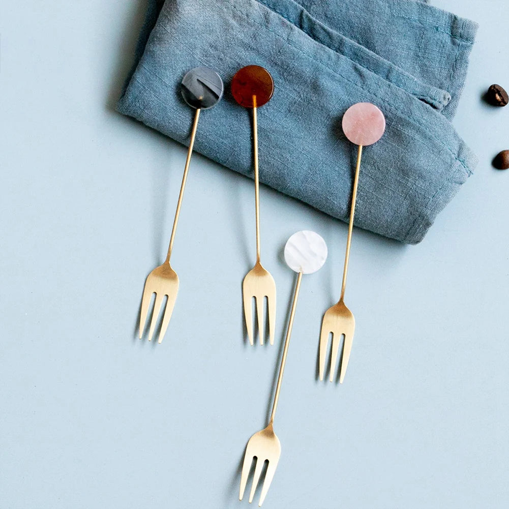 Besteck-Set 2025: 4pcs Gold-Plated Geometric-Shape - INS Coffee Collection