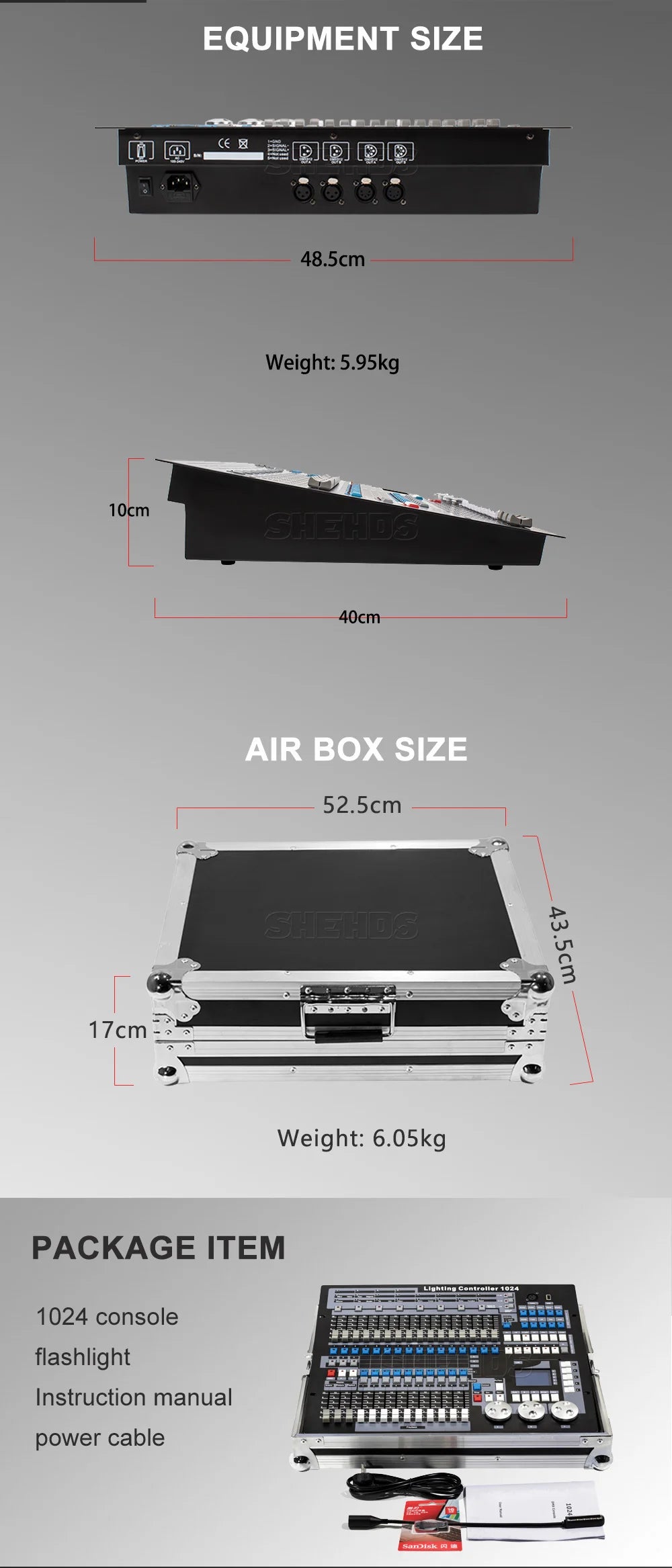 Controler DMX SHEHDS 1024/consolă 192 pentru iluminare Par, lumină cu cap mobil, standard internațional, DJ, discotecă, nunți, concerte