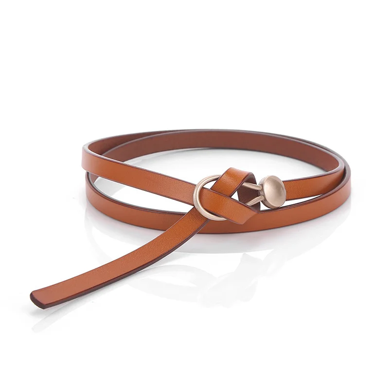 Designer Belts For Women Genuine Leather Knot Dress Belt Long Thin Waistband Gold Buckle Black Ceinture Femme Easy Cummerbunds