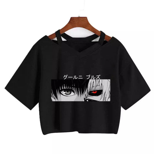 Women's T-shirt Funny anime T-shirt Gothic clothes y2k elegant Harajuku Oversize Tops-tee Ulzzang black Female Top Casual Sling Tee