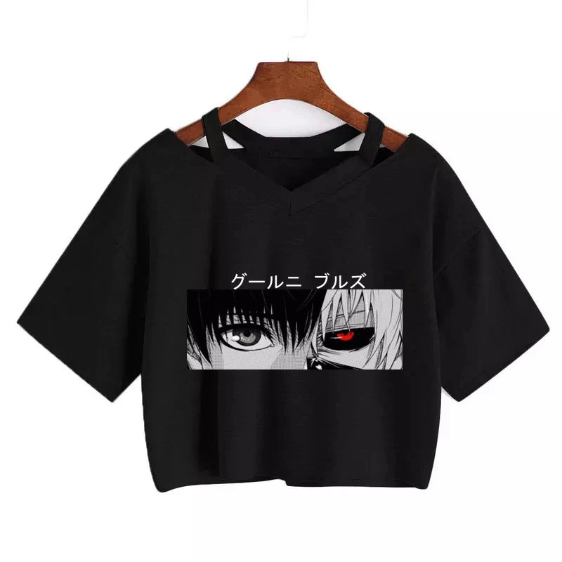 Tricou femei amuzant anime tricou haine gotice y2k elegant Harajuku supradimensionat topuri-tee Ulzzang negru femeie top casual sling tee