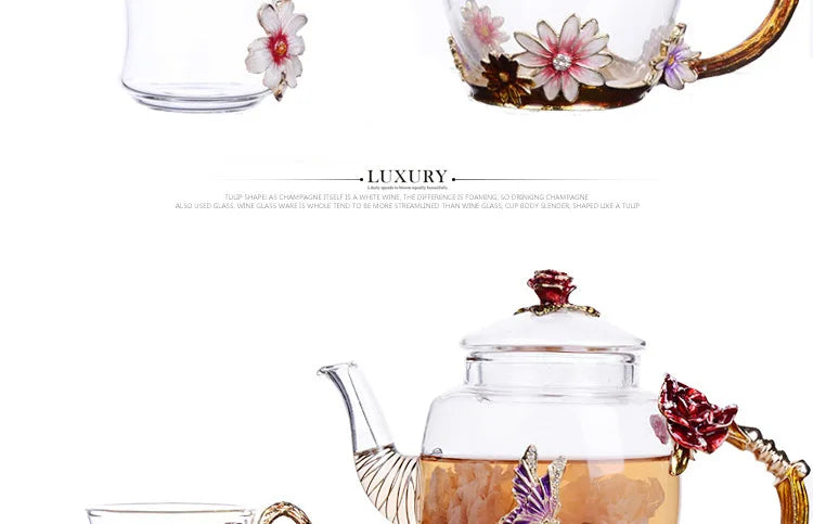 Hand-painted Kung Fu teapot, heat-resistant glass single pot enamel color bubble teapot, high-grade scented tea kettle