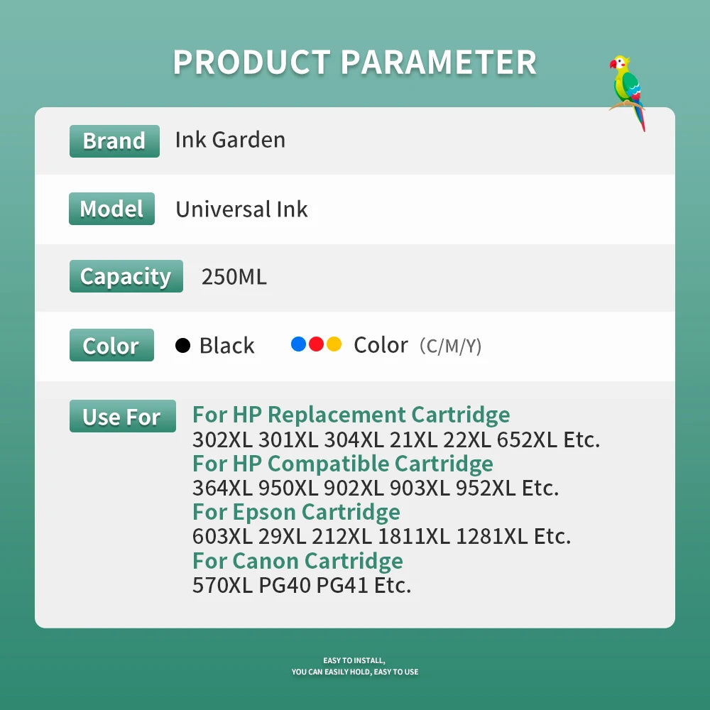 InkGarden Universal Tinten Nachfüllset - 250ml HP Canon