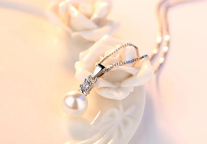 Robbie 925 Halskette Kristallanhänger - Zirkon Perle 45 cm