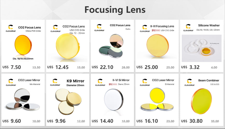 Cloudray China CO2 ZnSe Focus Lens Dia.18 19.05 20 mm FL38.1 50.8 63.5 101.6 127mm 1.5 - 4" for Laser Engraving Cutting Machine