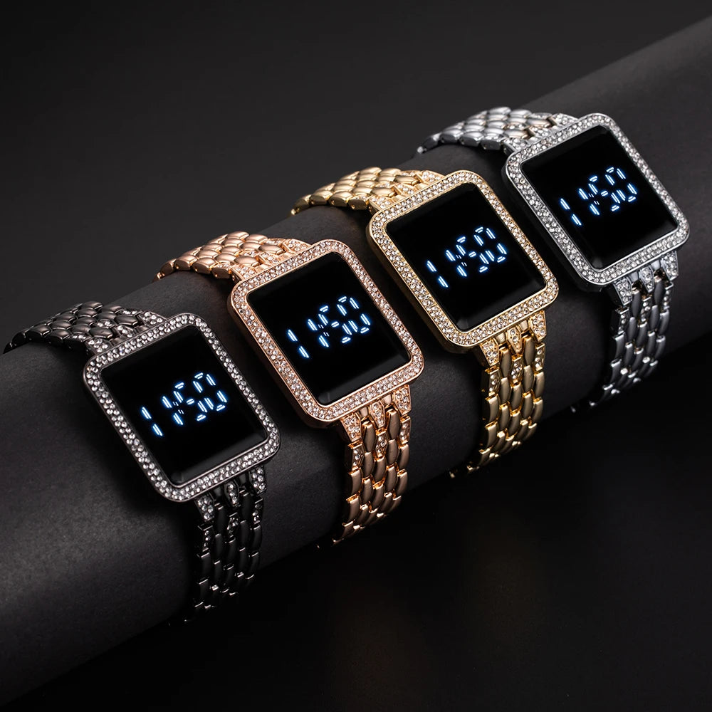 Damen Uhr 2025 Top Luxus Strass Rosegold Armbanduhr Für Frauen Mode Stahl Damen Armbanduhren Elektronisch Uhr