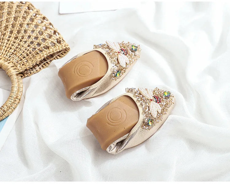 Elegant Women Shoes 2023 Spring Flats Shoes Woman Soft Comfortable Silk Rhinestone Summer Ladies Single Shoes zapatos de mujer