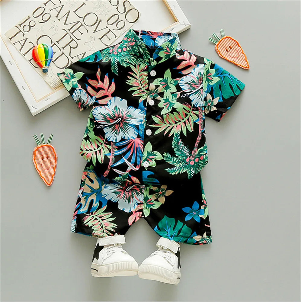 Jungen-Set 2025: SUNSION 0-5Y Kids Baby Boy Clothes Boho Summer - Floral Print Sets 2Pcs Short Sleeve Shirt+Shorts Child Boy Beach Wear Casual Outfits Collection