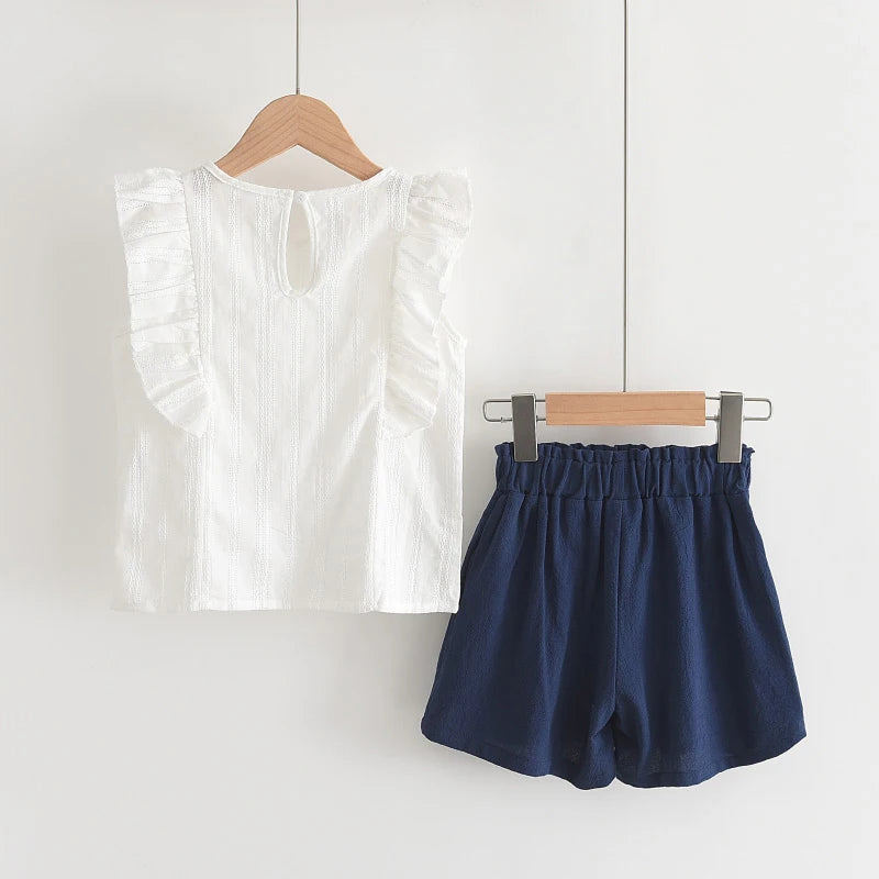 Bear Leader Neuer Sommer Casual Kinder Sets Chiffon Blumen Blau T-Shirt Hosen Mädchen Kleidung Sets Kinder Sommer Set für 3-7 Jahre