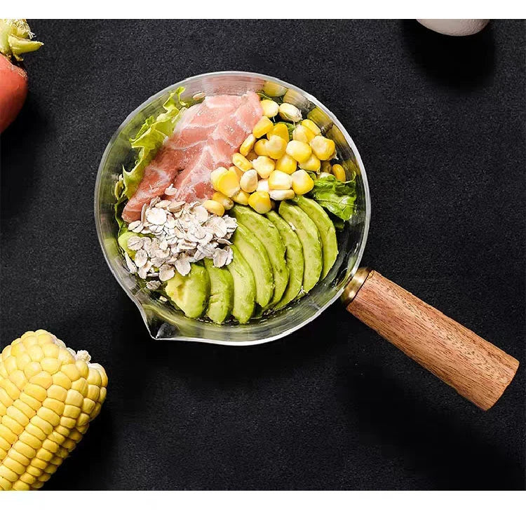 KEMORELA YS7258 Glasmilchtopf Holzgriff - 600ml 400ml Glas