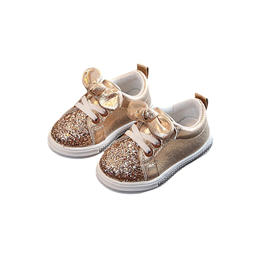 Lioraitiin Mädchen Sport Schuhe 2025 - Weiche Sohle Pailletten Casual Sneakers - Süße Schleife Glänzend Schuhe
