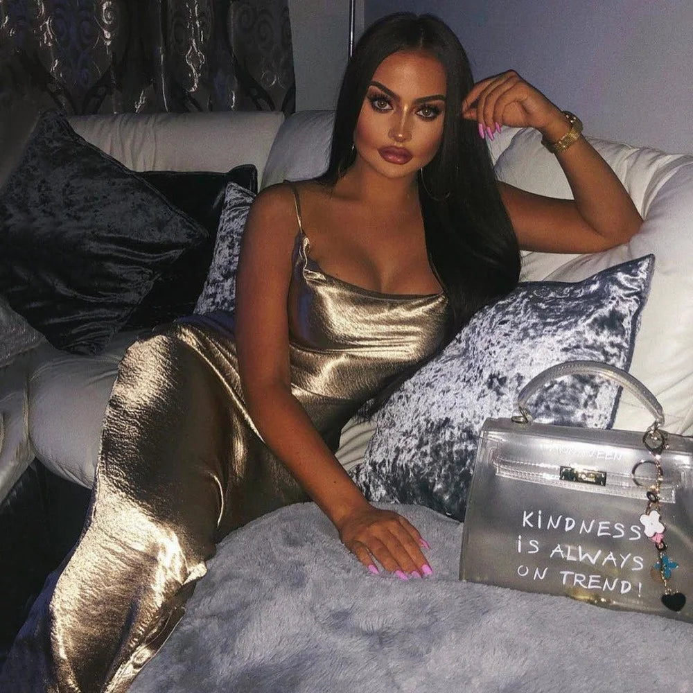 JULISSA MO Rochie elegantă cu imprimeu spaghete - Maxi din satin, fără spate