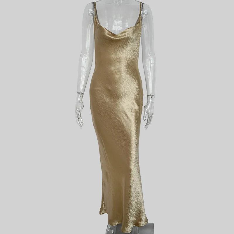 JULISSA MO Elegant Spaghetti Kleid - Rückenfrei Satin Maxi