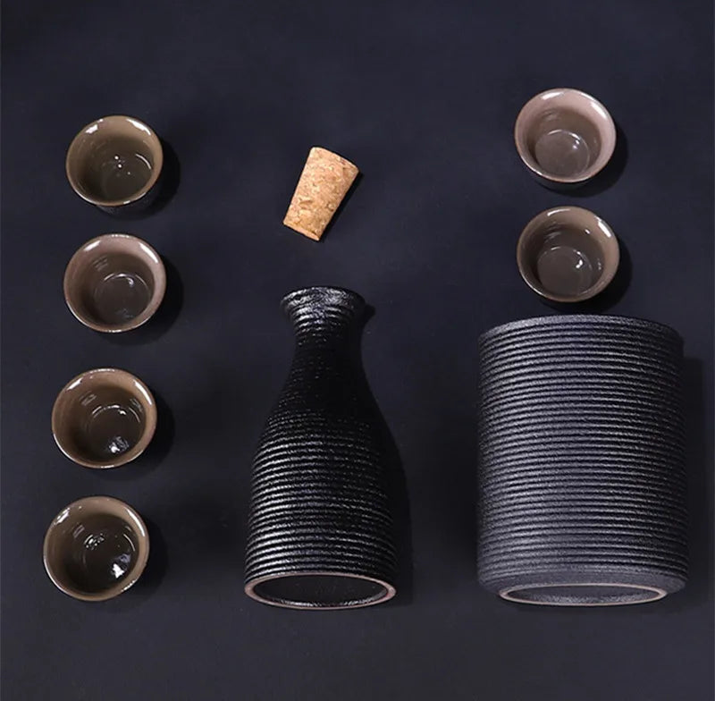Ceramic Black Pottery Wine Set Small Wine Cup Wine Divider Glass Japanese Sake Set