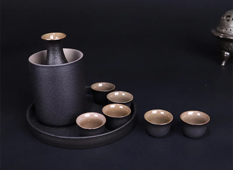 Ceramic Black Pottery Wine Set Small Wine Cup Wine Divider Glass Japanese Sake Set
