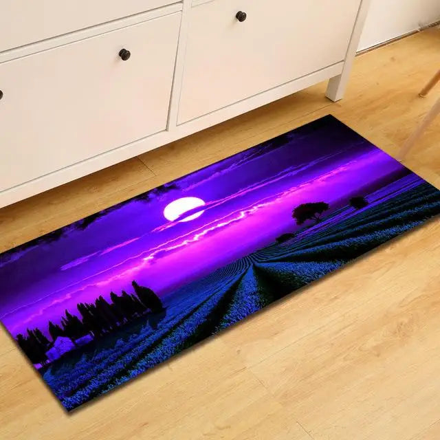Non-slip Kitchen Mat Flannel Floor Mat Carpet Purple lavender Home Entrance Doormat Modern Rug Bedroom Living Room Tatami Tapete