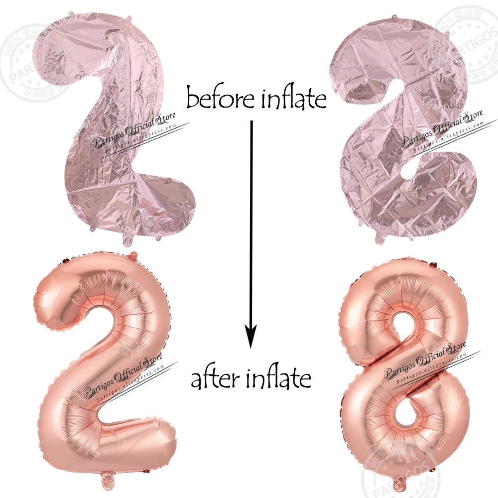 PartyPro Roségold Zahlenballons - Set 10 Stück 16 30 40Zoll
