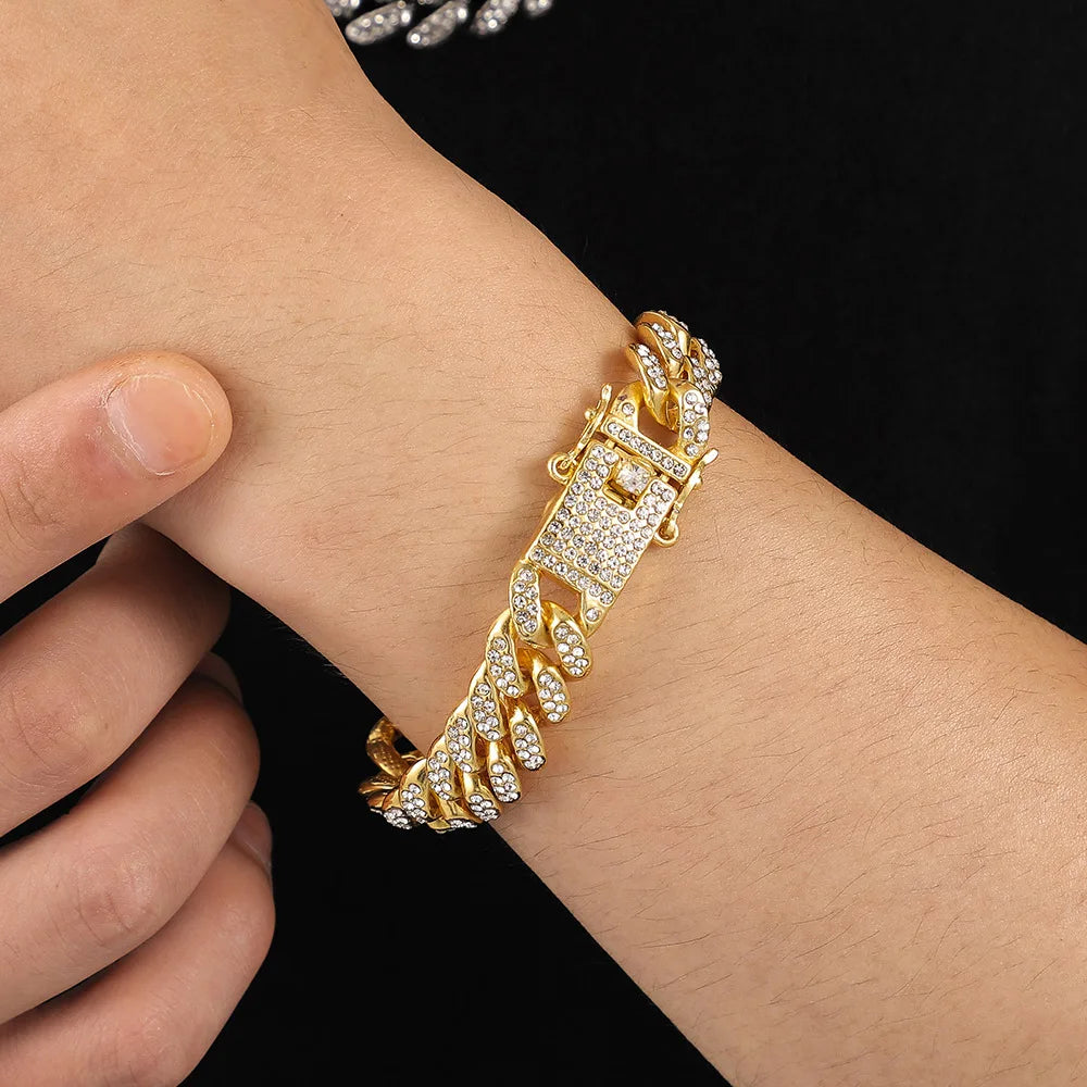 Luxus Mode Punk Strass Armband Für Frauen Männer Hiphop Cuban Link Armbänder Einfach Design Golden Silber Farbe Schmuck Geschenk