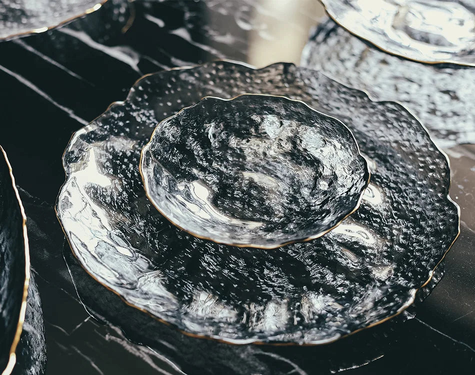 Glass Plate Irregular Dinner Plates Gold Glass Dishes Creative Salad Bowl Transparent Plate Glass Bowl and Dish Set Dessertplate