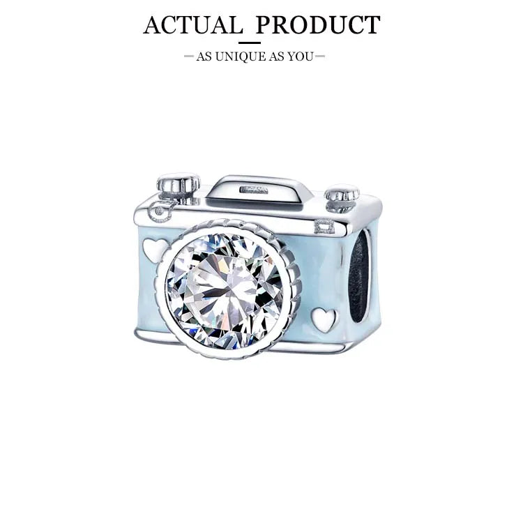 WOSTU 925 Sterling Silber Anhänger 2025: Frauen Junge Mädchen Haustier Kamera Biene AAA Cubic Zirkonia - Kaffee Marienkäfer Perlen DIY Original Armband 1.9g