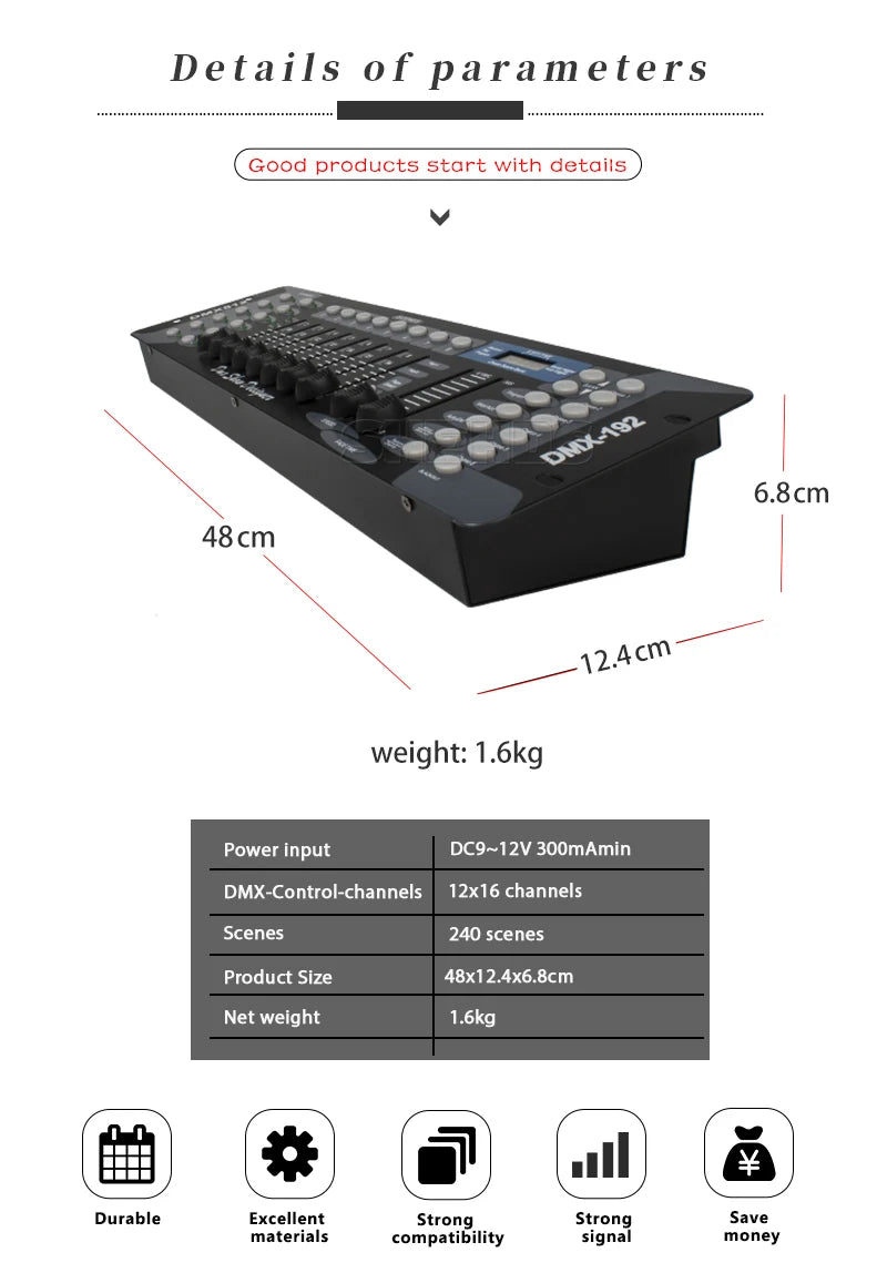 Controler DMX SHEHDS 1024/consolă 192 pentru iluminare Par, lumină cu cap mobil, standard internațional, DJ, discotecă, nunți, concerte