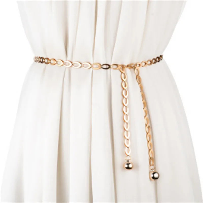 Women Fashion Belts Luxury Designer Belt Retro Silver Carved Hollow Out Chain Belt for Women Elegant Round Metal Women Belt