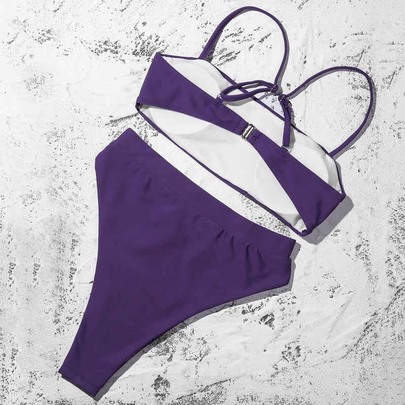 ZTVitality Elegant Bikinis 2025: Solid Verbesserte Unterstützung Wire-Free Design Street Style - Hot Sale Gepolstert BH Träger High Waist Schnallen-Verschluss 10 Farben