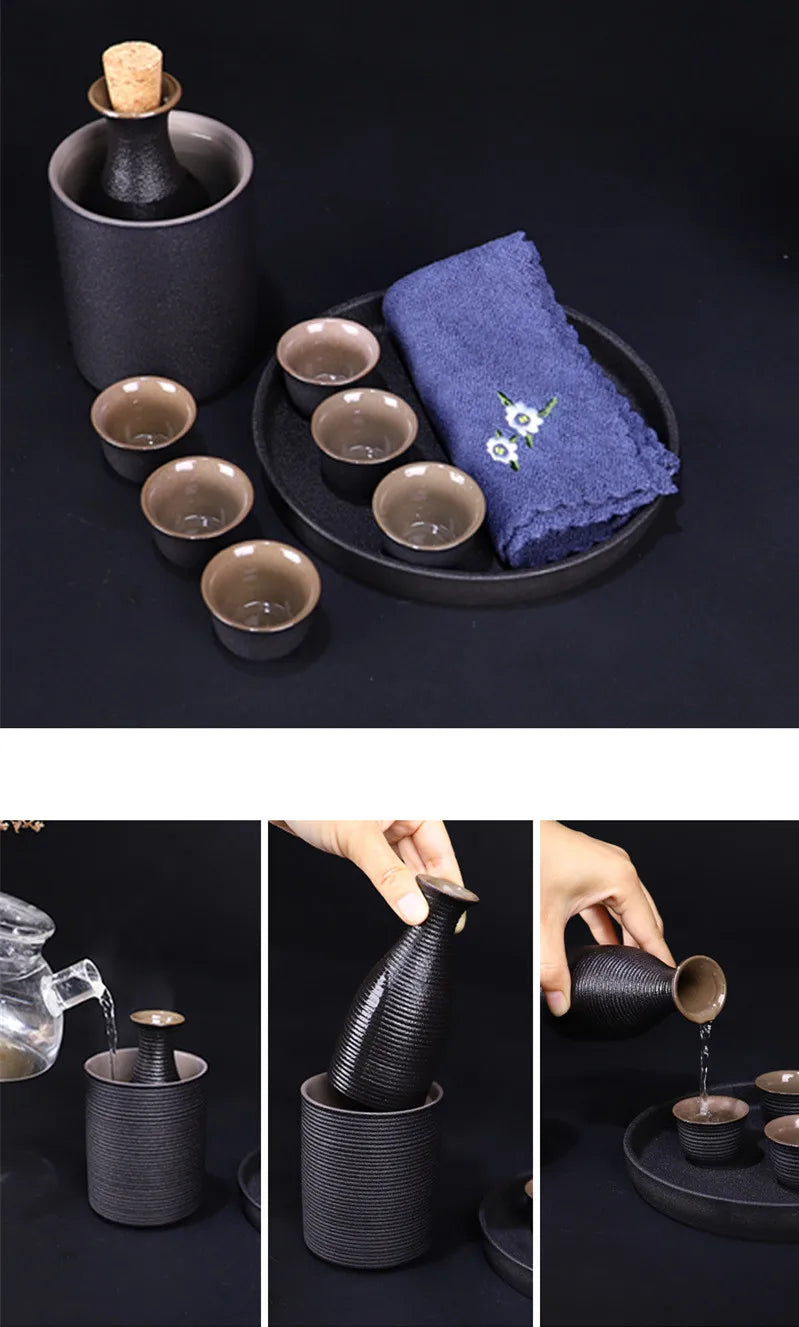 Ceramic Black Pottery Wine Set Small Wine Cup Wine Divider Glass Japanese Sake Set