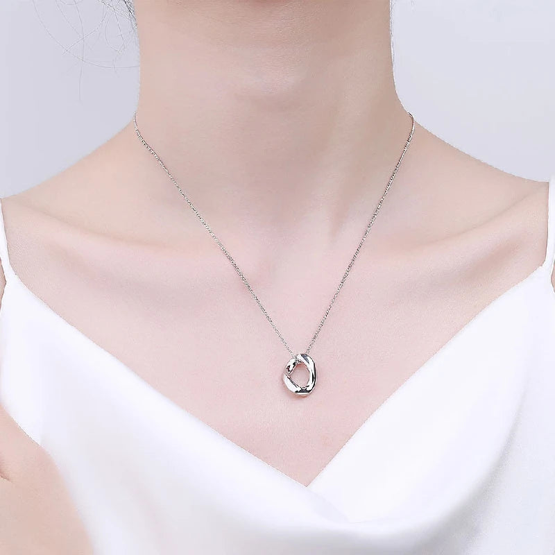 Trendy Women Necklace 925 Silver Jewelry Accessories Irregular Round Shape Pendant for Wedding Party Engagement Gift Wholesale