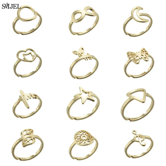 New Punk Geometric Ring for Men Women Exaggerated Stainless Steel Jewelry Opening Adjustable Ring Anillo Hombre Bijoux 2021 Gift