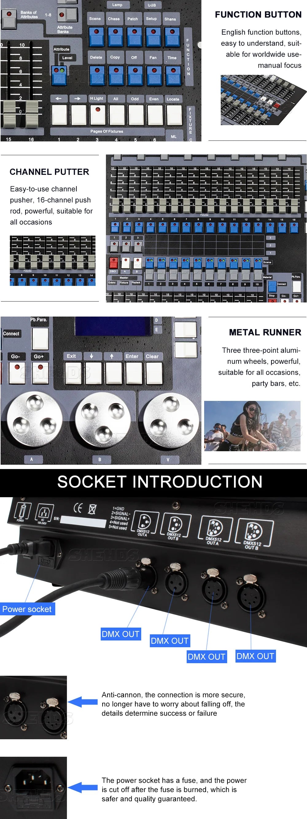 Controler DMX SHEHDS 1024/consolă 192 pentru iluminare Par, lumină cu cap mobil, standard internațional, DJ, discotecă, nunți, concerte