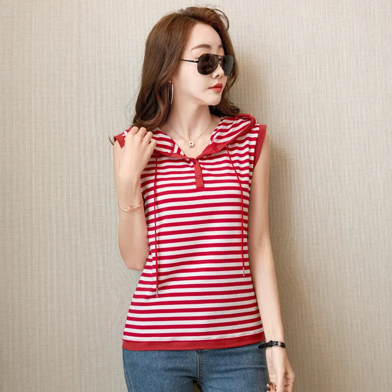 J1 B3-634 Kapuzen-Top - Gestreift Oversize, Baumwoll