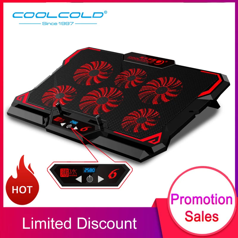 Gaming-Kühler 2025: COOLCOLD 17" Six-Fan LED - 2600RPM USB Port Collection