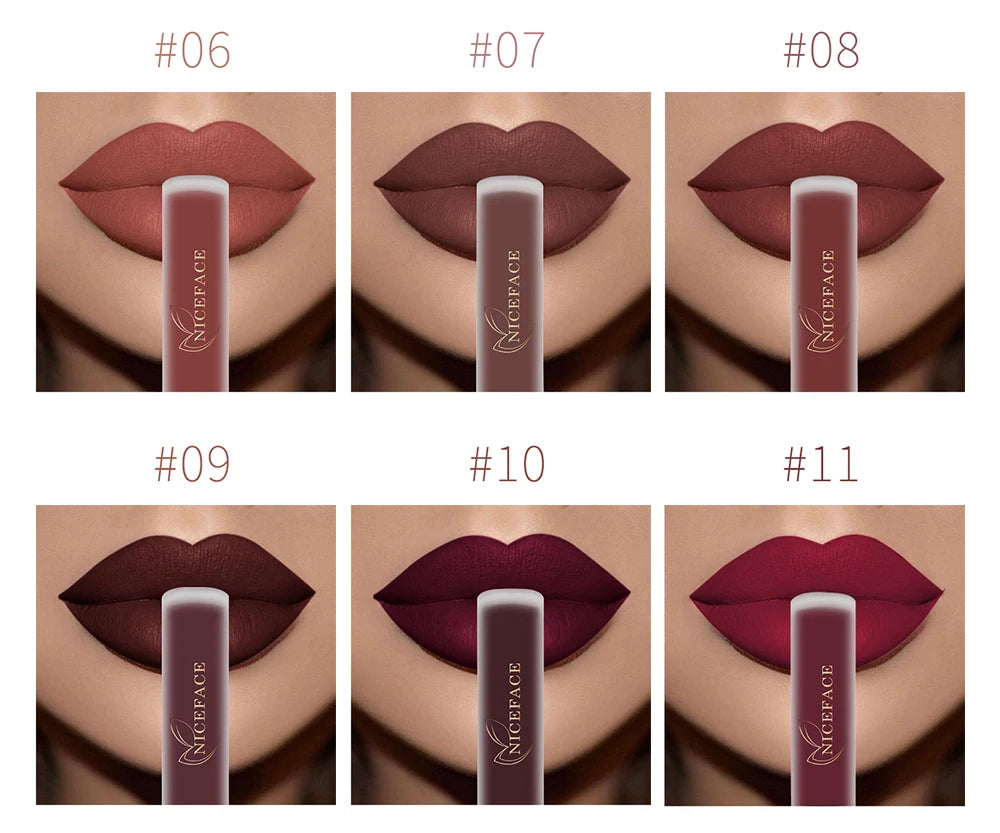 NICEFACE Matte Liquid Lipstick Waterproof Long Lasting Lip Gloss Tint elegant Red Nude Purple Metallic Lipsticks Makeup Cosmetics