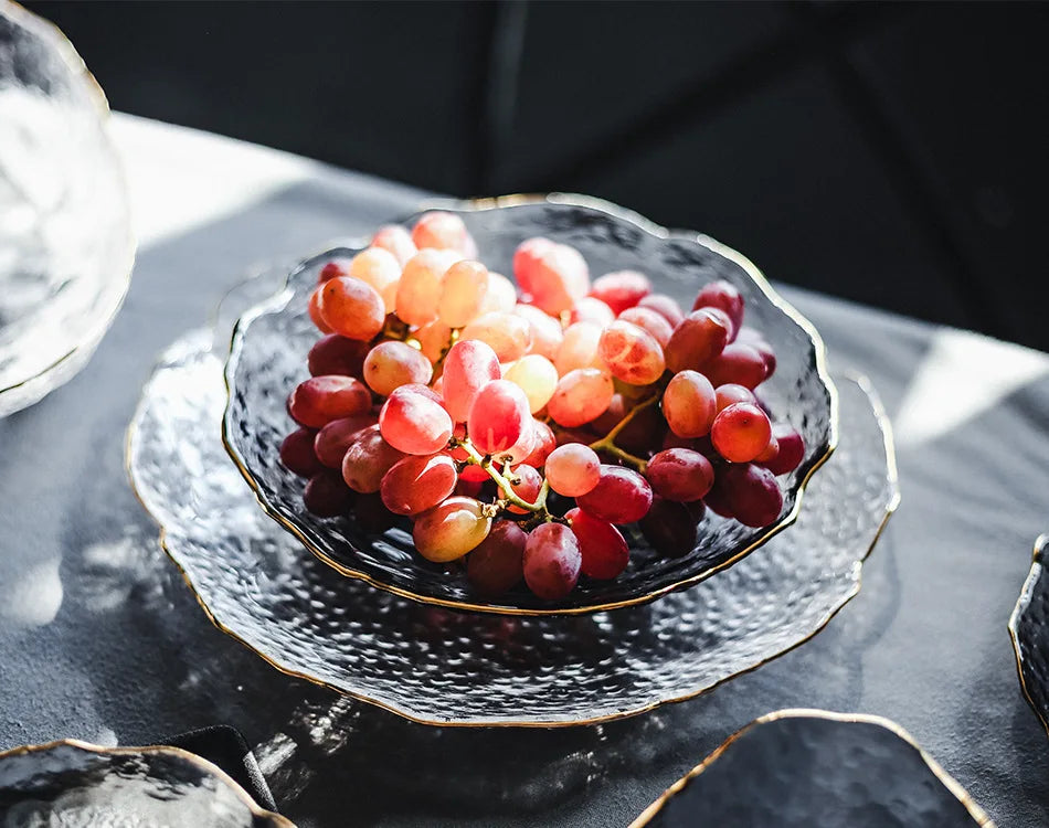 Glass Plate Irregular Dinner Plates Gold Glass Dishes Creative Salad Bowl Transparent Plate Glass Bowl and Dish Set Dessertplate