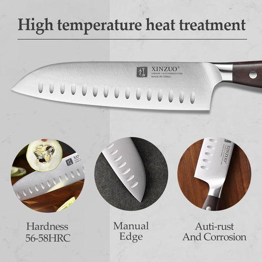 XINZUO 7PCS Knife Set German 1.4116 Stainless Steel Utility Slicing Chef Fruit Santoku Knives Multifunction Kitchen Scissors