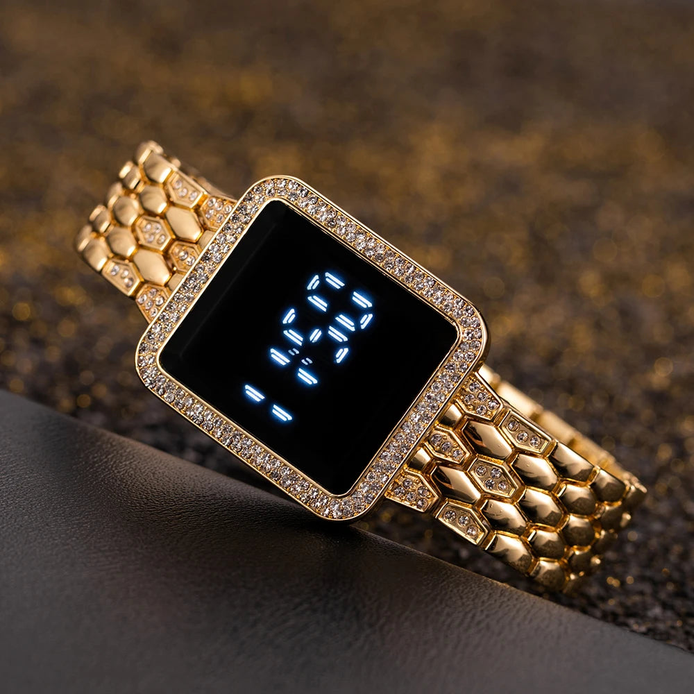Damen Uhr 2025 Top Luxus Strass Rosegold Armbanduhr Für Frauen Mode Stahl Damen Armbanduhren Elektronisch Uhr