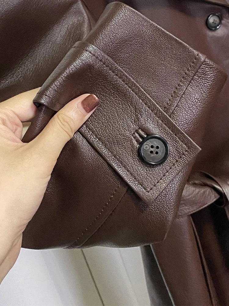 Lautaro Trench Weinrot Fauxleder Lang - Größe XXL