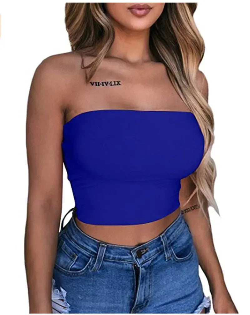 elegant Tank Top Women Strapless Off Shoulder Tube Top Shortened Female Cami White Black Cropped Vest Backless 2020 Summer Clothes - Golden Bridge Store