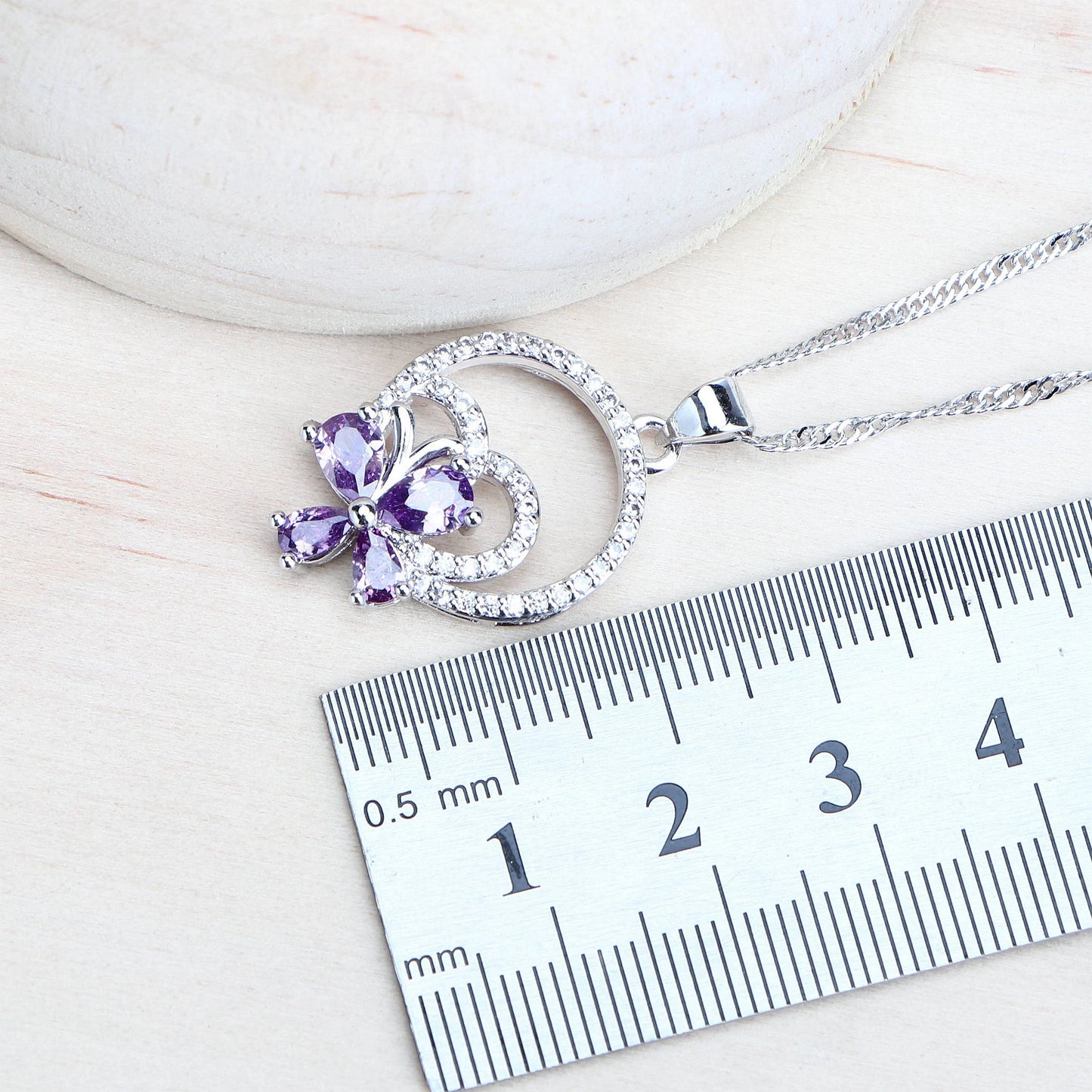 Lila Zirkonia Silber 925 Braut Schmuck Sets - Für Damen Kostüm Schmuck Armbänder - Hochzeit Ringe Ohrringe Anhänger Halskette